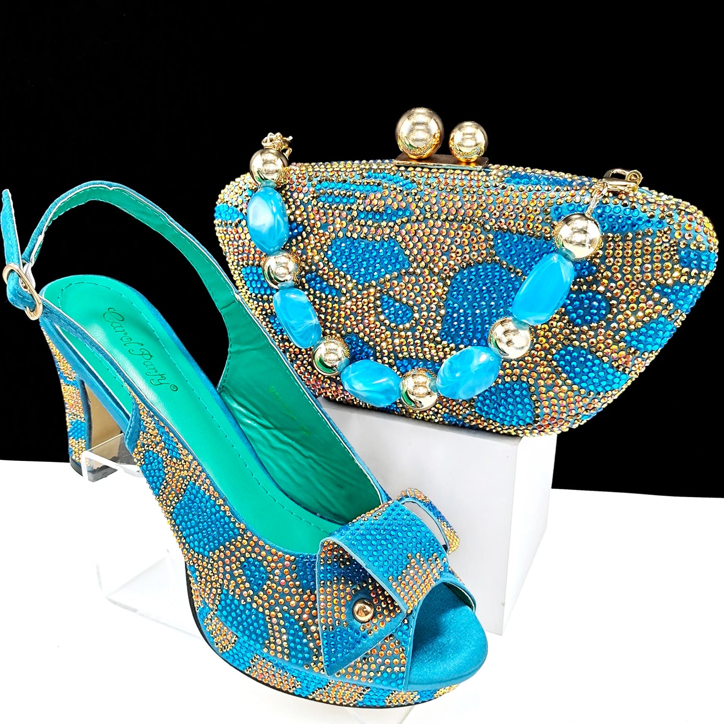 Fashion Design Banquet Shoes & Bag Set - Sexy High Heels with Full Diamond Embellishments and Dual-Purpose Mini Bag for Ladies