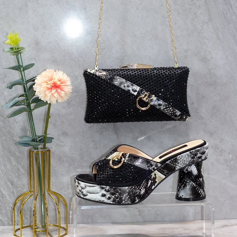 Fashionable Top Italian Designers 2025: Luxury Elegant Clutch Bag & Bright Diamond Snake Print Summer Women’s High Heels