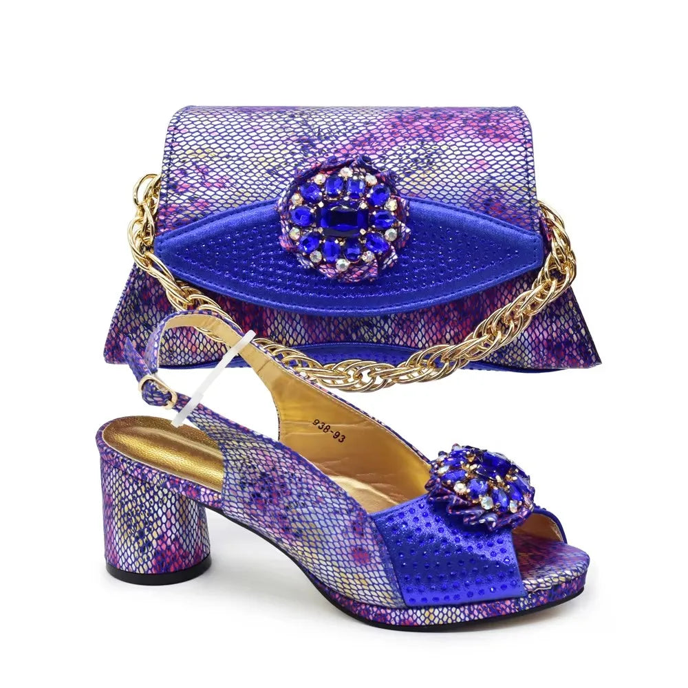 2025 New Arrival Italian Matching Shoes and Bags Set: Purple Heel Party for Women