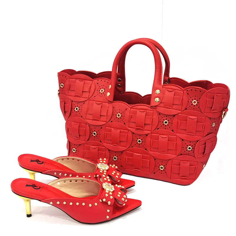 Metal Decoration Party Italian Ladies Shoes and Bags Match Set - Designer Luxury Women’s Shoes and Bag Set 2025