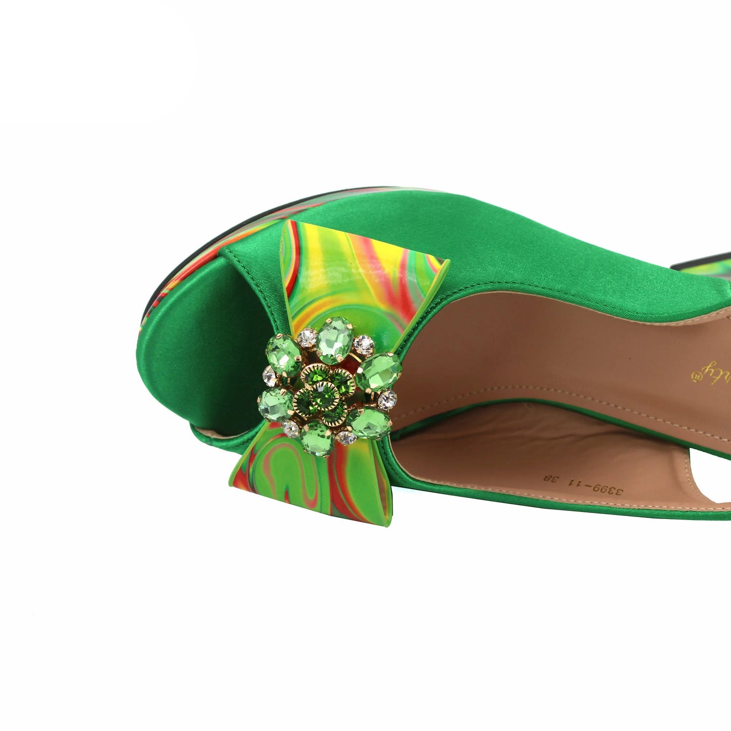 2025 Italian Design Green Appliqué Sandals & Matching Bag Set for Women