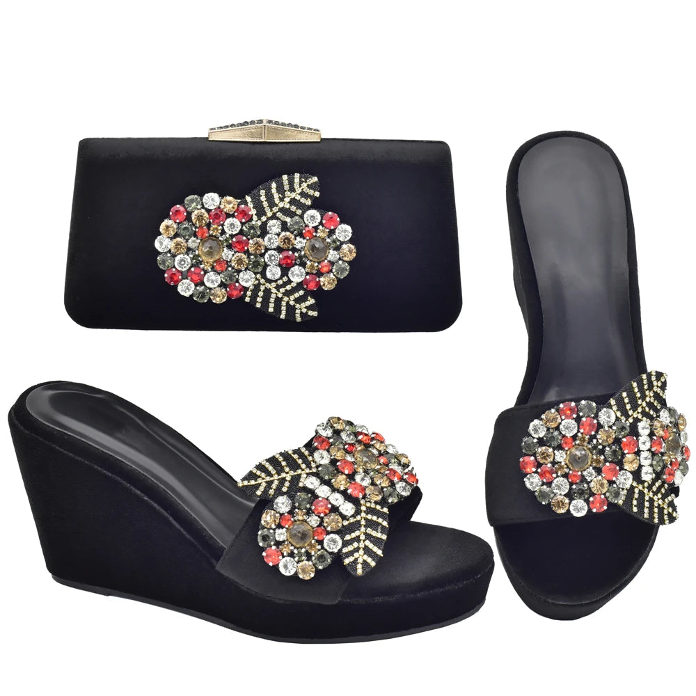 Elegant Italian Wedge Shoes & Bag Matching Set with Appliqués for Women - Perfect for Wedding & Bridal High Heels Pumps