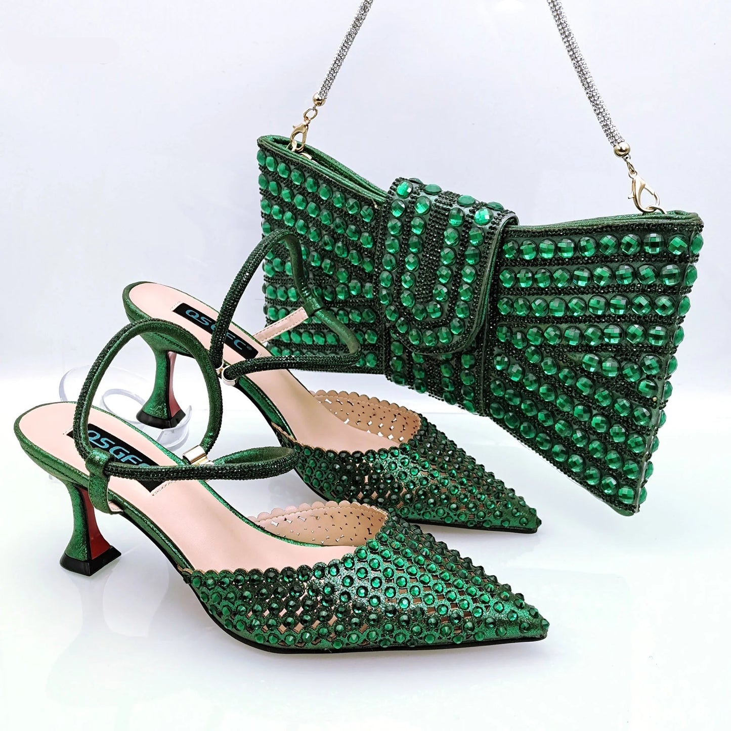 Hot Selling Italian Design Women's Crystal High Heel Sandals & Matching Bag Set - Perfect for Party and Wedding