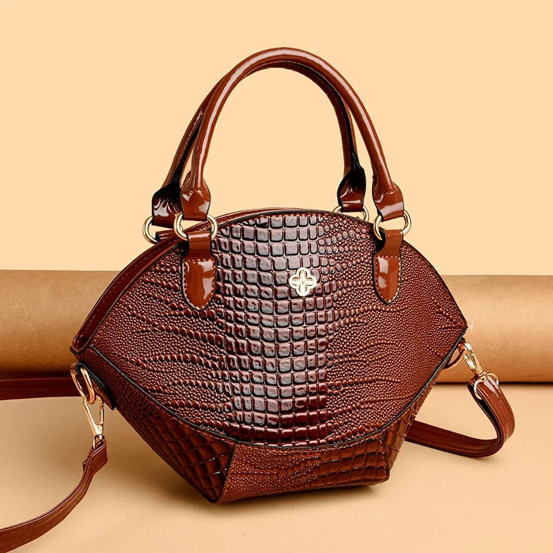 Women's Leather Crocodile Pattern Crossbody Bag: Classic Khaki, Coffee, and Black Handbag