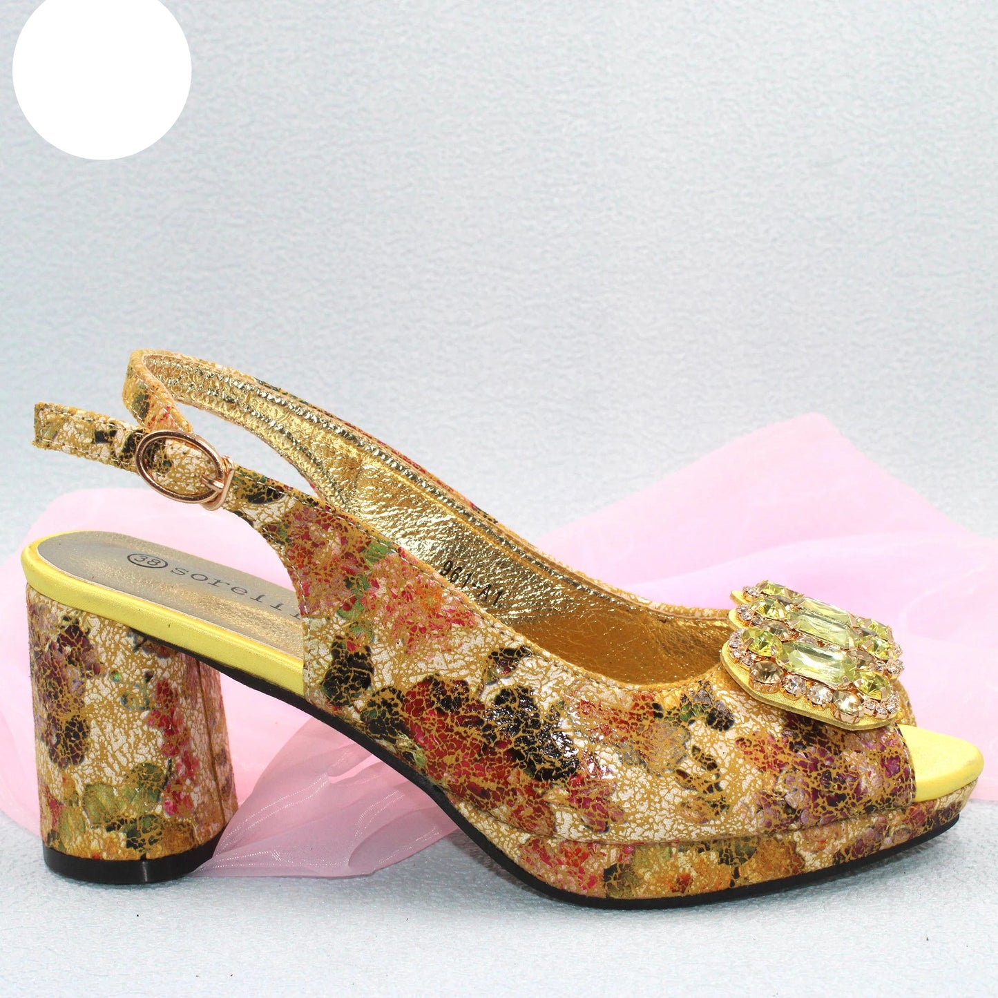 2025 Elegant Yellow Comfort Heels & Bag Set for Women - High-Quality Italian Design with Sparkling Crystals