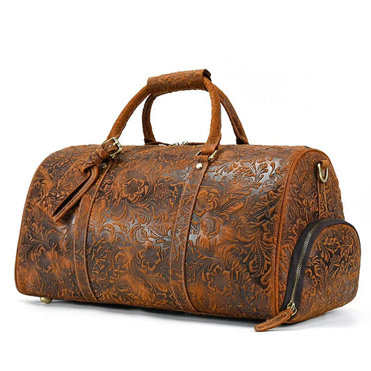 52cm Vintage Genuine Leather Travel Duffle Bag for Men: Large Cowhide Weekend Shoulder Bag