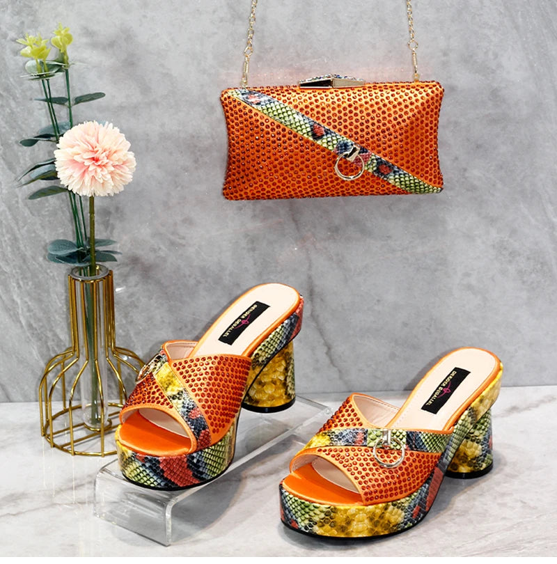 Fashionable Top Italian Designers 2025: Luxury Elegant Clutch Bag & Bright Diamond Snake Print Summer Women’s High Heels