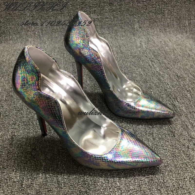 Silver Color Wave Light Scale Pumps - Women's 8/10 CM Hollow Heel Sandals & Handbag Set for Spring - Sexy Slim Heels for Hot Girls