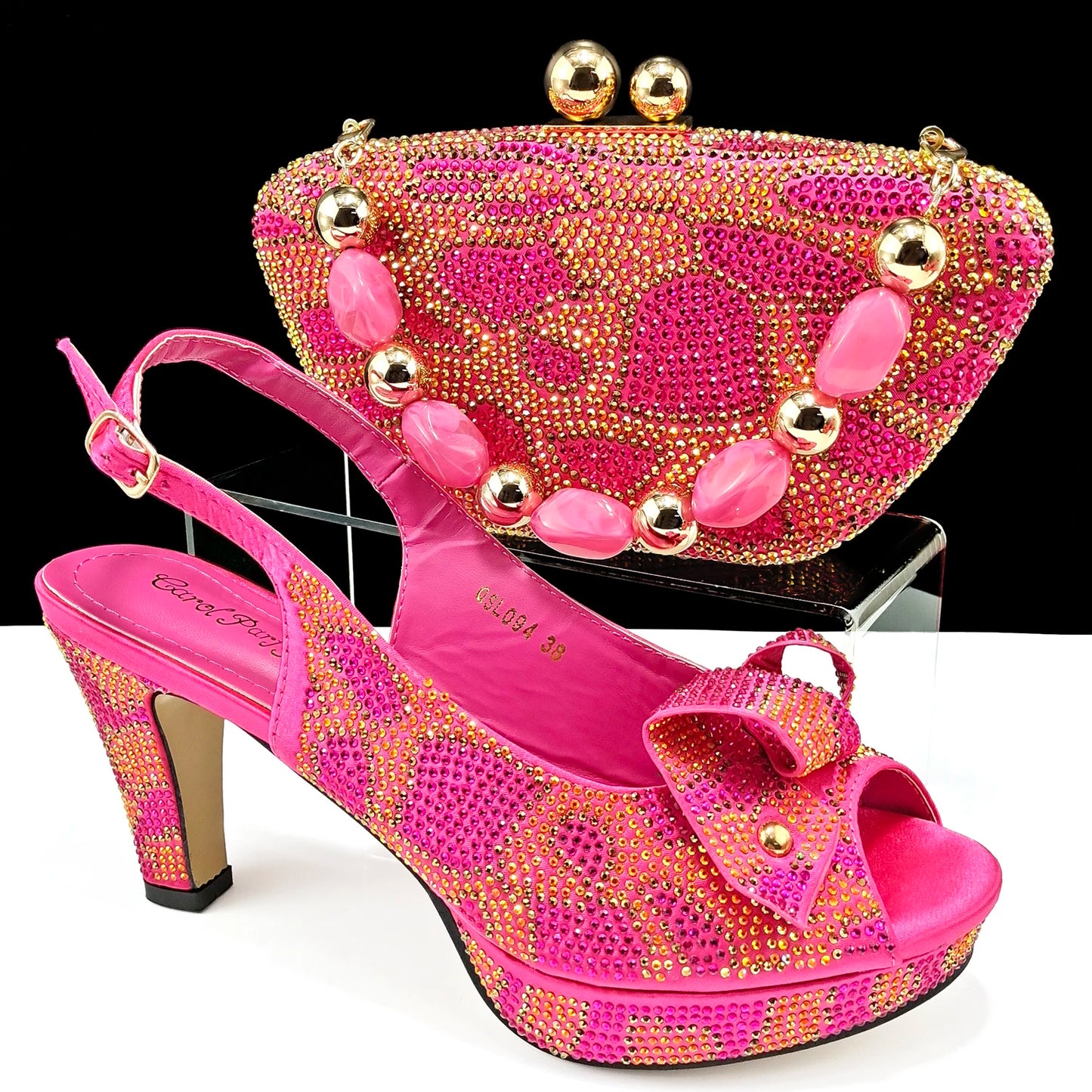 Fashion Design Banquet Shoes & Bag Set - Sexy High Heels with Full Diamond Embellishments and Dual-Purpose Mini Bag for Ladies