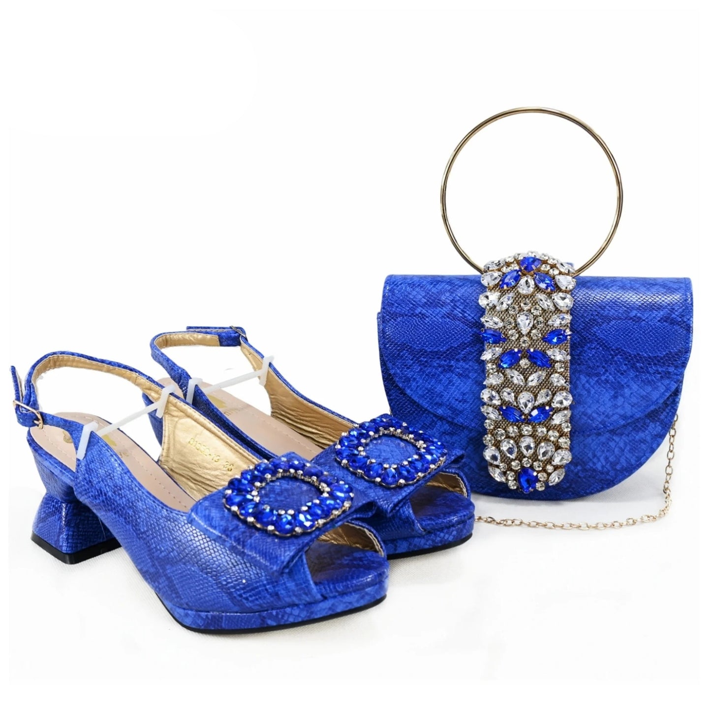 2025 Autumn Collection: Italian Women's Comfortable Mid Heel Shoes & Bag Set with Rhinestones in Vibrant Yellow